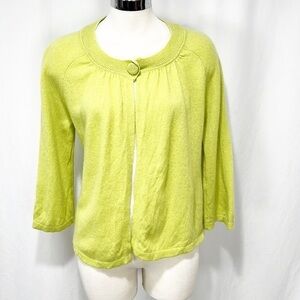 SUTTON Studio Cashmere Cardigan Sweater Chartreuse Green Large Open Front